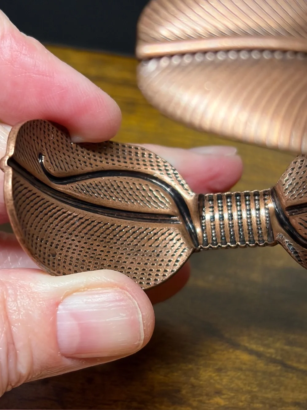 Copper Tone Feather Cuff Bracelet Boho Southwestern Statement